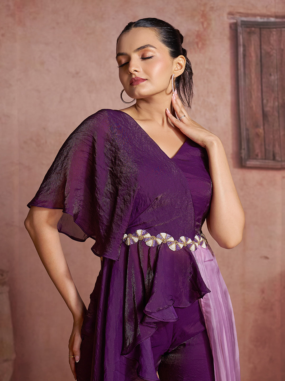 Premium Wine Organza Co-Ord Set with Elegant Luxury Look