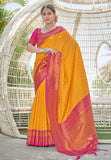 Bright Yellow Contrast 1000 Butti Zari Woven Paithani Silk Saree