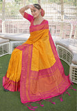 Bright Yellow Contrast 1000 Butti Zari Woven Paithani Silk Saree