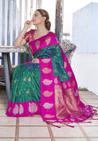 Green Soft Silk Contrast Zari Woven Saree