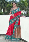 Raspberry Pink Soft Silk Contrast Zari Woven Saree