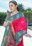 Raspberry Pink Soft Silk Contrast Zari Woven Saree