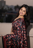 Black Kolam Silk Katha Printed Pushpa Saree