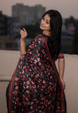 Black Kolam Silk Katha Printed Pushpa Saree