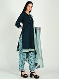 Teal Cotton Blend Printed Ready to Wear Patiala Salwar Suit
