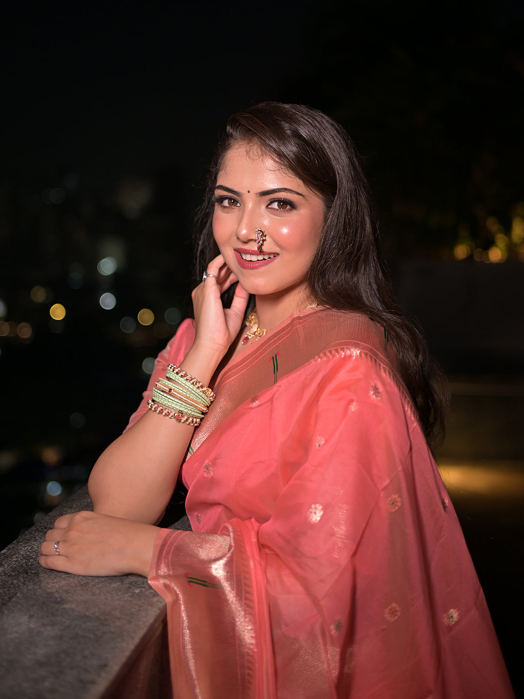 Aditi in our Dark Pink Organza Paithani Zari Woven Saree