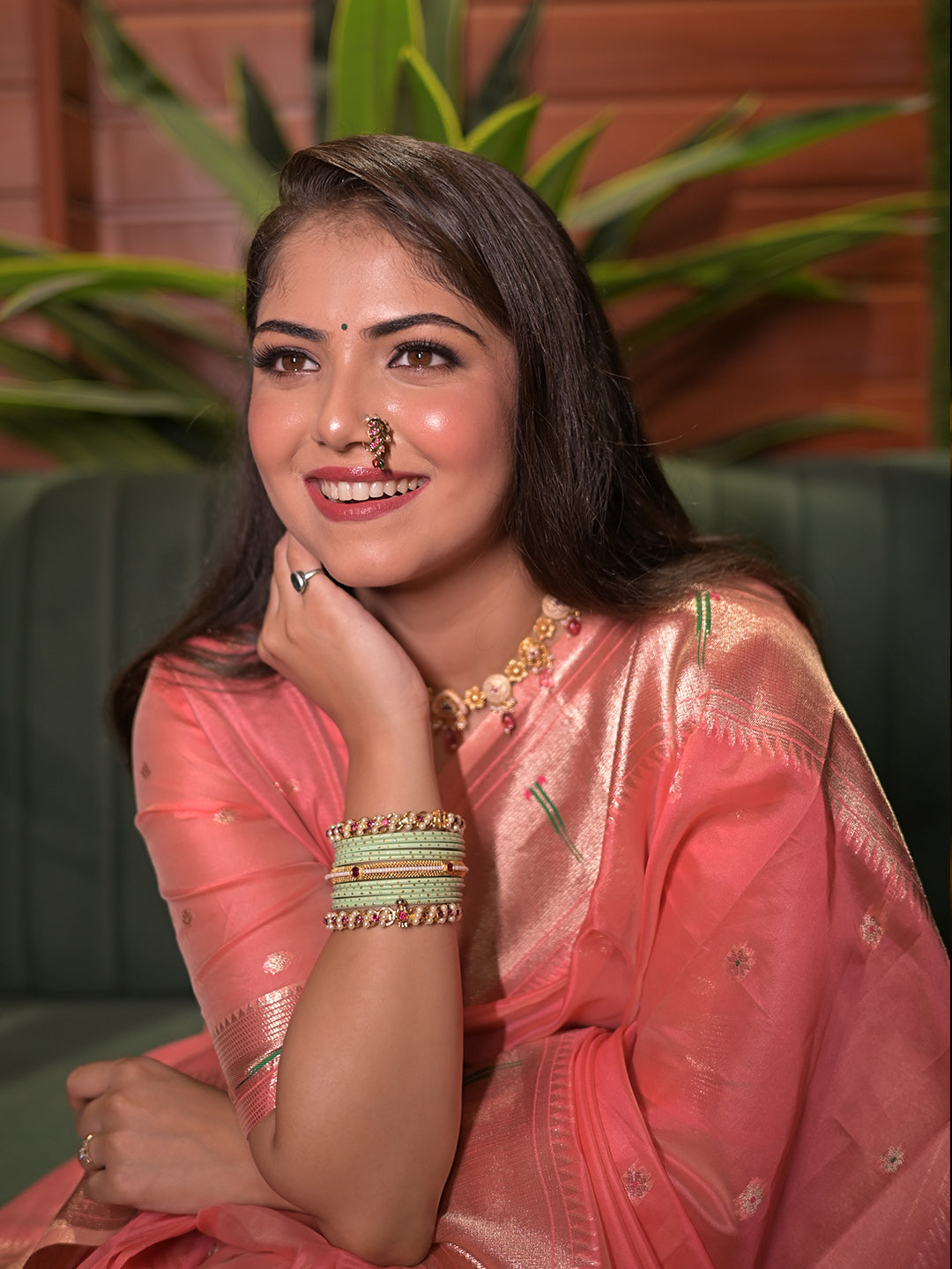 Aditi in our Dark Pink Organza Paithani Zari Woven Saree