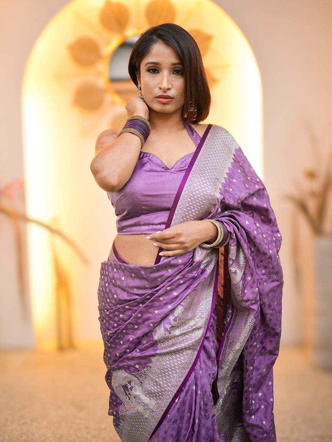 Sunita in our Banarasi Satin Silk Zari Woven Saree