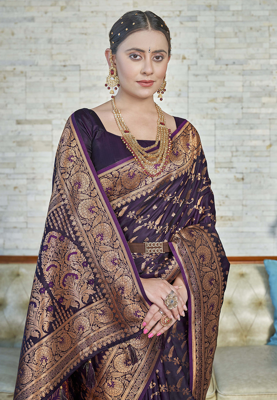 Dark Magenta Banarasi Katan Silk Saree