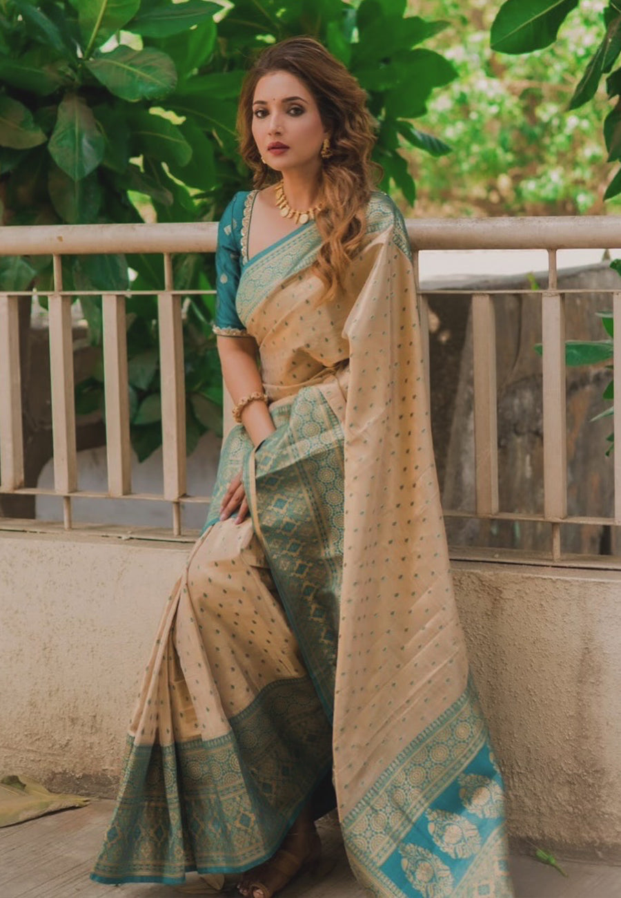 Rupali Bhosle in our Chickoo Pure Tissue Zari Woven Saree with Contrast Weaves