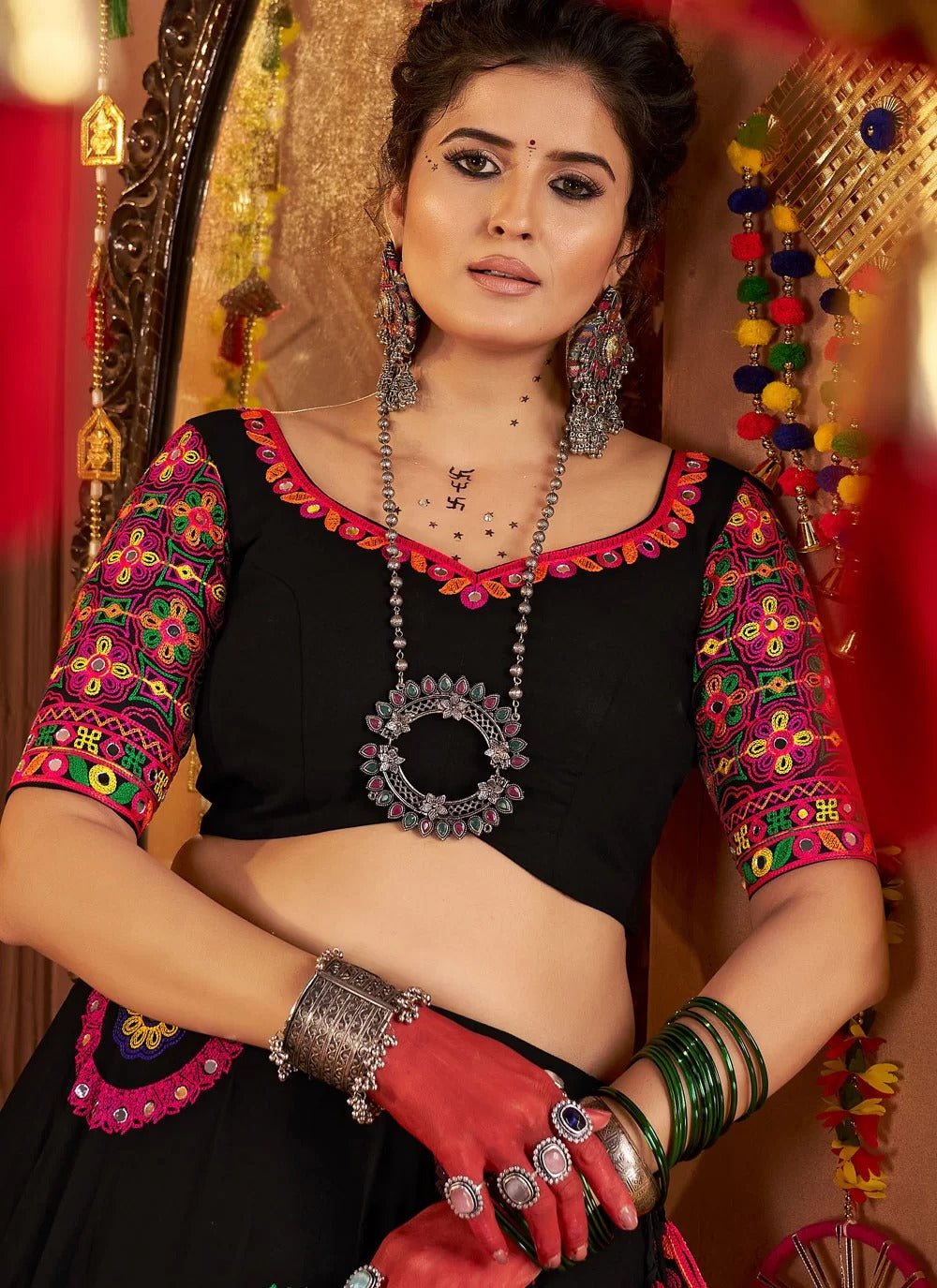 Black Mirror Work Viscose Cotton Chaniya Choli for Navratri 2025 – Gunj Fashion