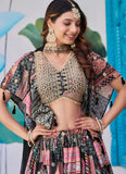 Black Chinnon Silk Partywear Lehenga Choli with Dori Embroidery and Chiffon Dupatta