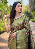 Elegant Green Kanchipattu Silk Indian Traditional Saree with Contrast Weaving Border
