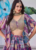 Purple Chinnon Silk Embroidered Engagement Lehenga Choli with Chiffon Dupatta