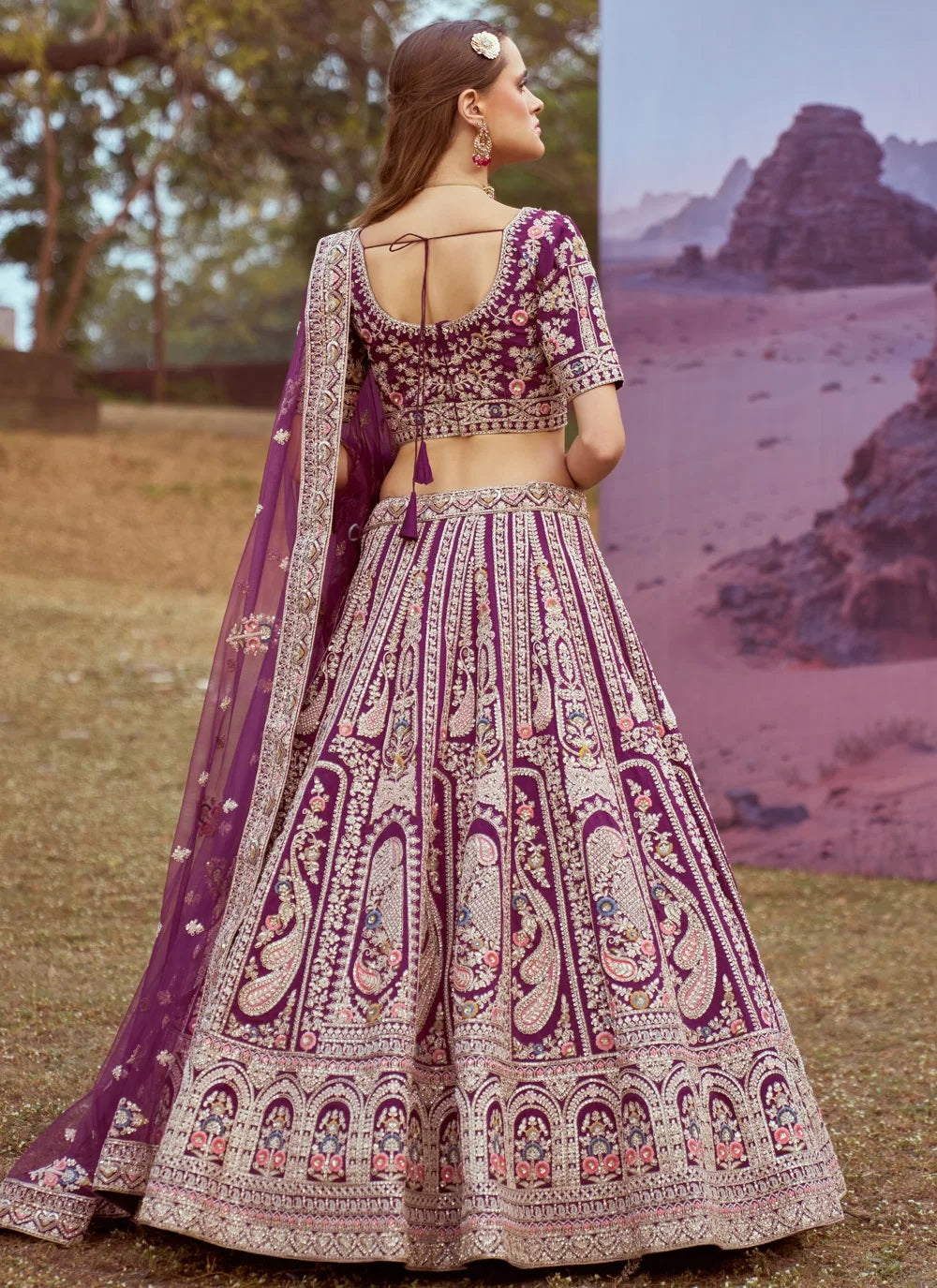 Purple Embroidered Silk Bridal Lehenga Choli Online