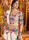 Elegant White Thread Embroidered Viscose Cotton Chaniya Choli with Mirror Work for Navratri 2025