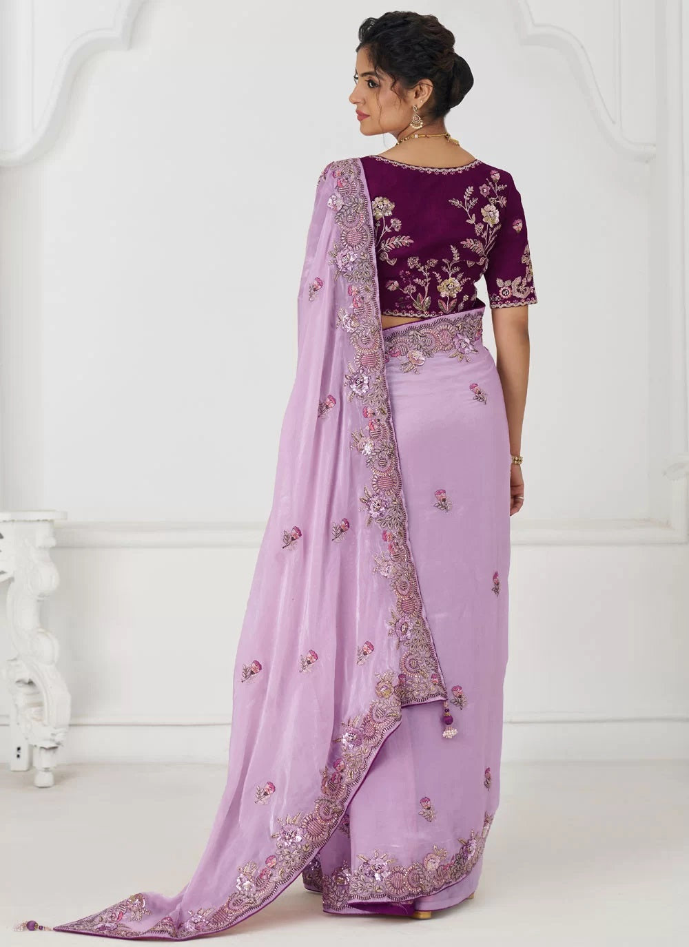 Mauve Fendi silk with elegant drape saree