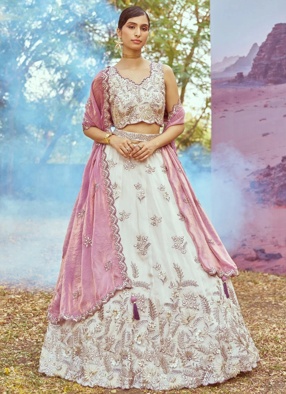 Elegant Purple Sequins Work Viscose Rayon Wedding Lehenga Choli with Dupatta