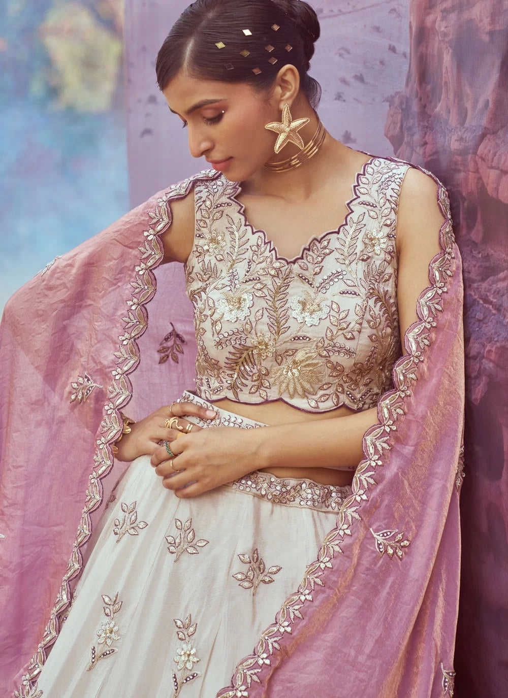 Elegant Purple Sequins Work Viscose Rayon Wedding Lehenga Choli with Dupatta