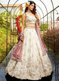Grace meets glam in this purple tissue lehenga choli with a twirl-worthy flair and embroidered green dupatta