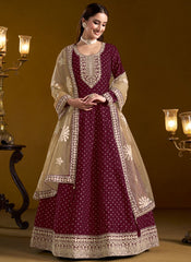 Ethnic Burgundy Anarkali with Net Dupatta