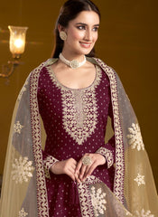 Party Wear Burgundy Anarkali Suit Online