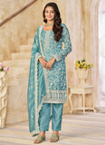 Firozi Pakistani Salwar Kameez Plus Size Festive Organza Dress

