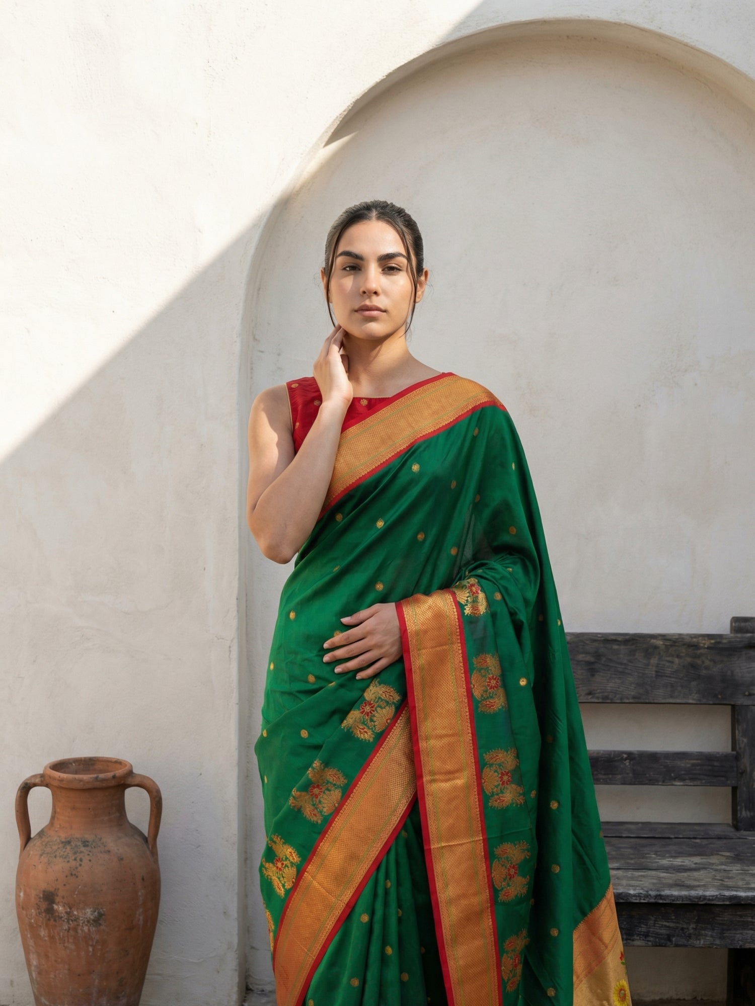 traditional paithani saree with woven zari detailing and soft drape