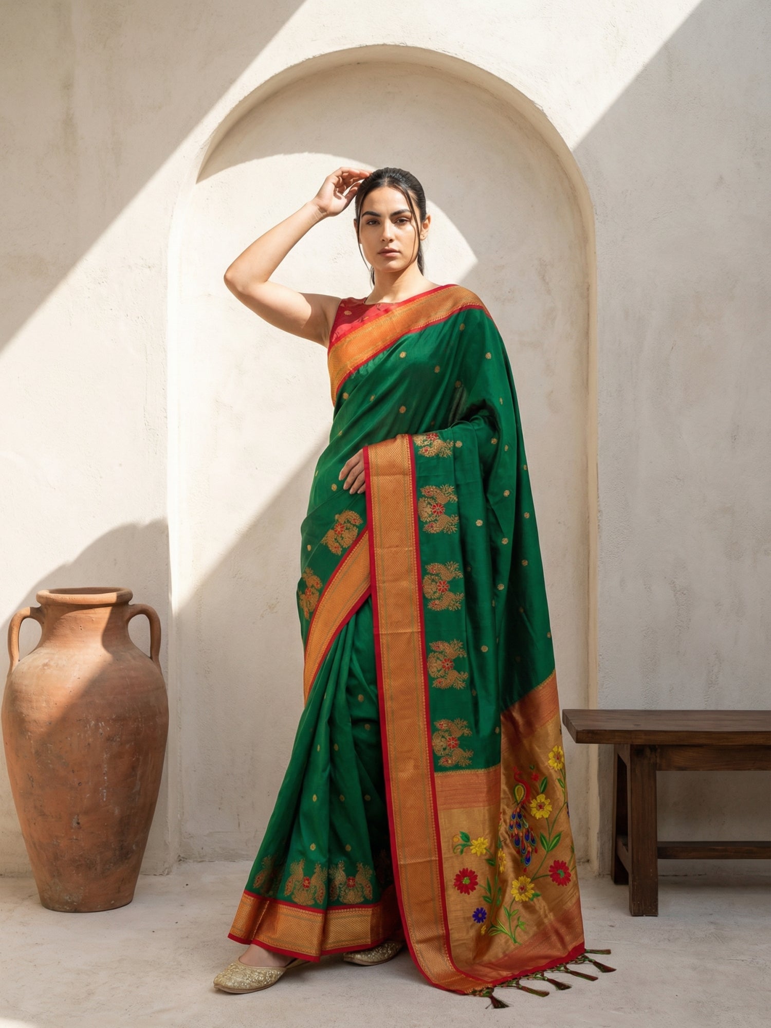 festive soft silk saree with luxurious peacock border design