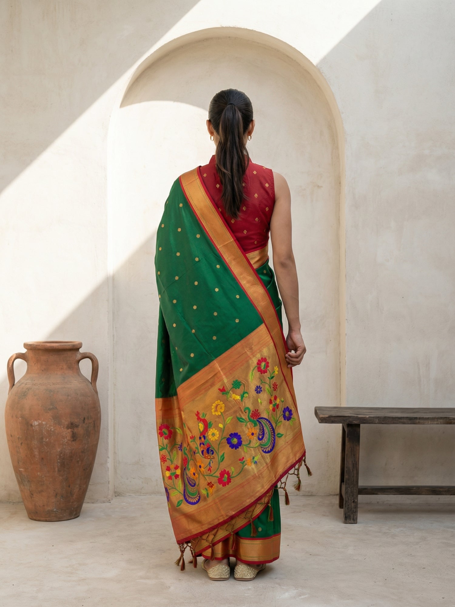 ethnic silk saree with rich traditional paithani pallu and motifs