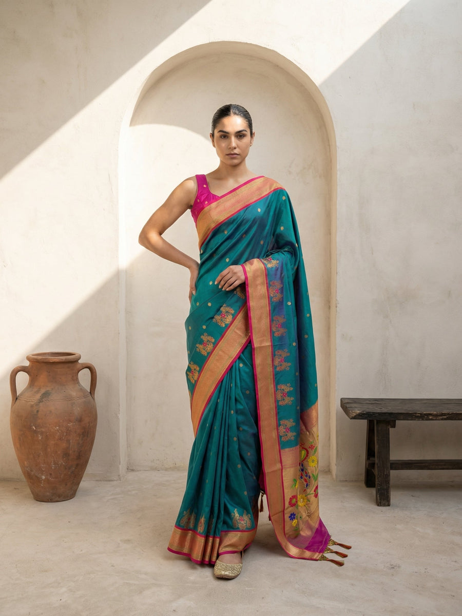 premium soft silk saree with zari woven polka motifs