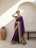 festive purple silk saree with rich traditional woven pallu