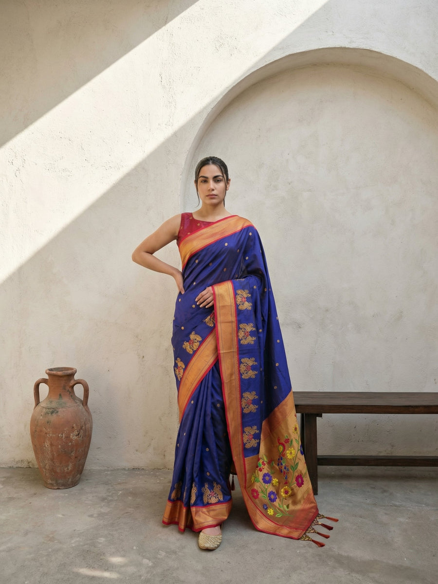 premium soft silk saree with zari woven polka motifs