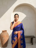elegant paithani saree with contrast peacock panel border