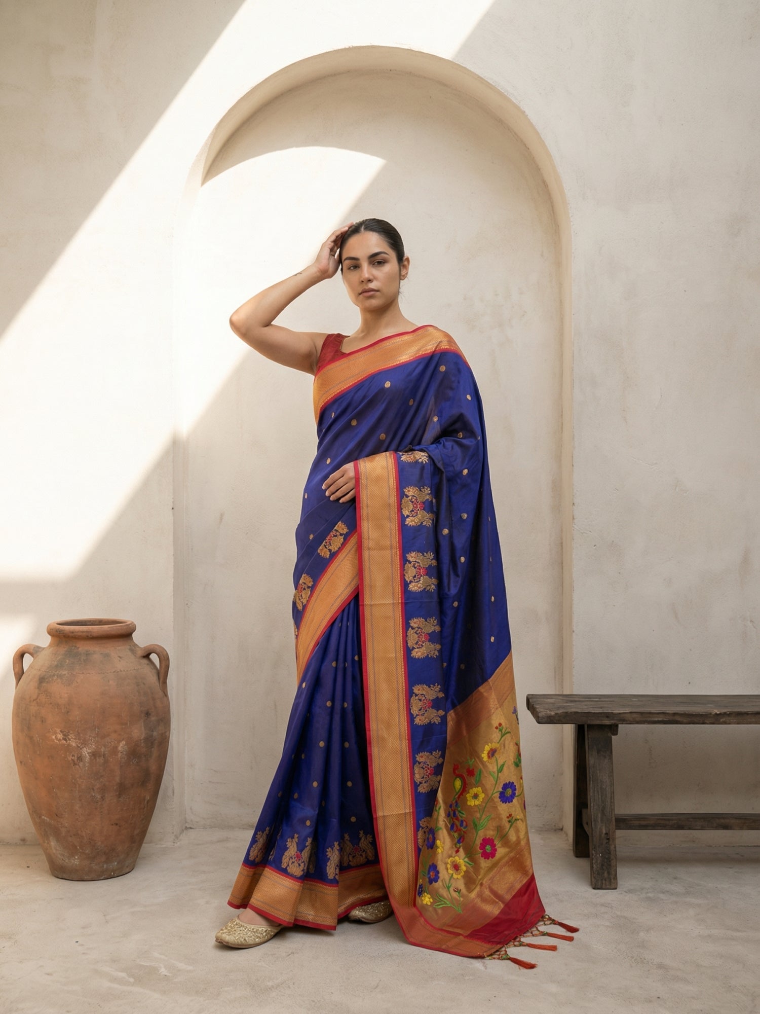 festive silk saree with rich woven traditional pallu