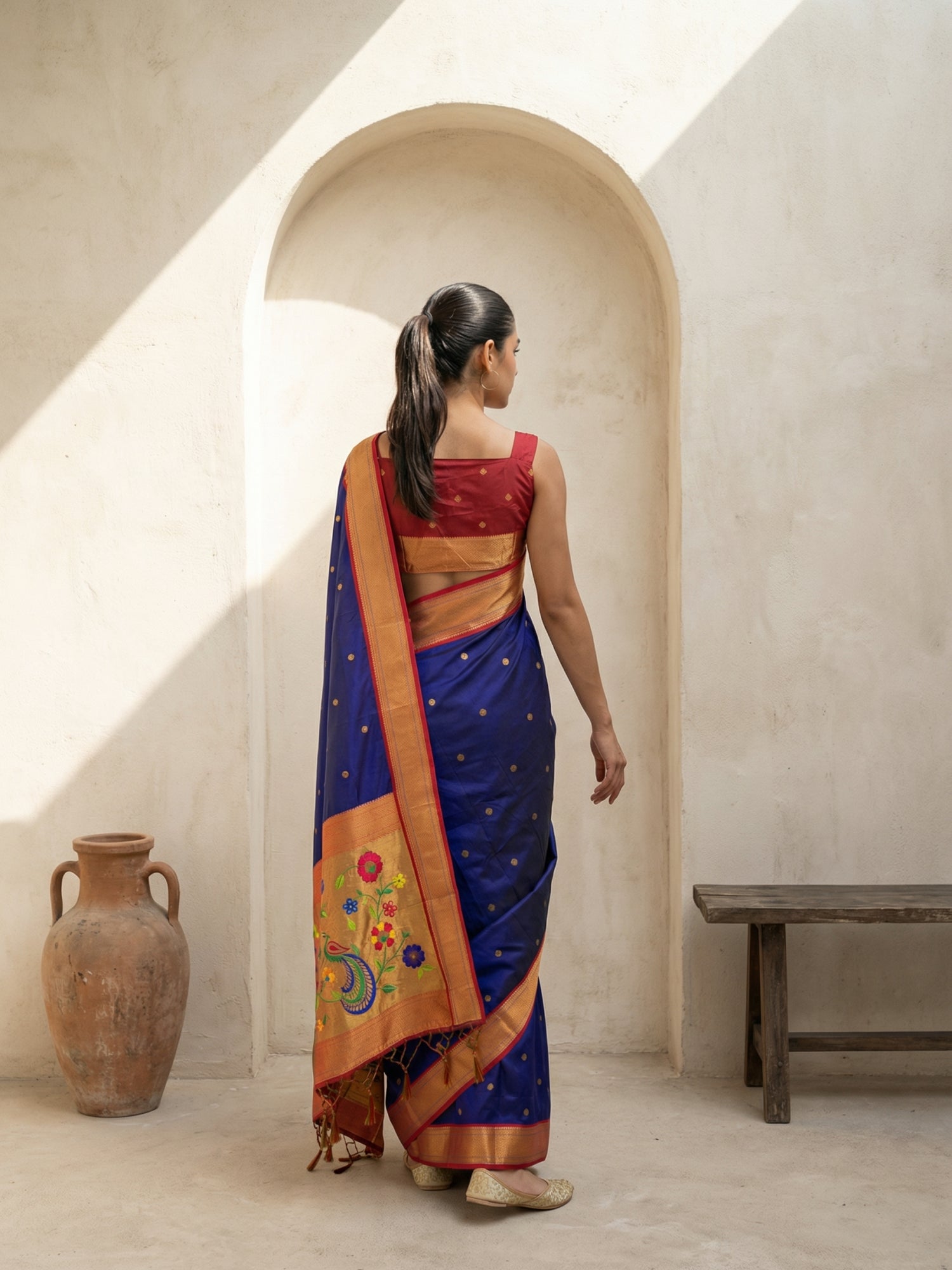 traditional wedding wear saree with graceful drape and woven detailing