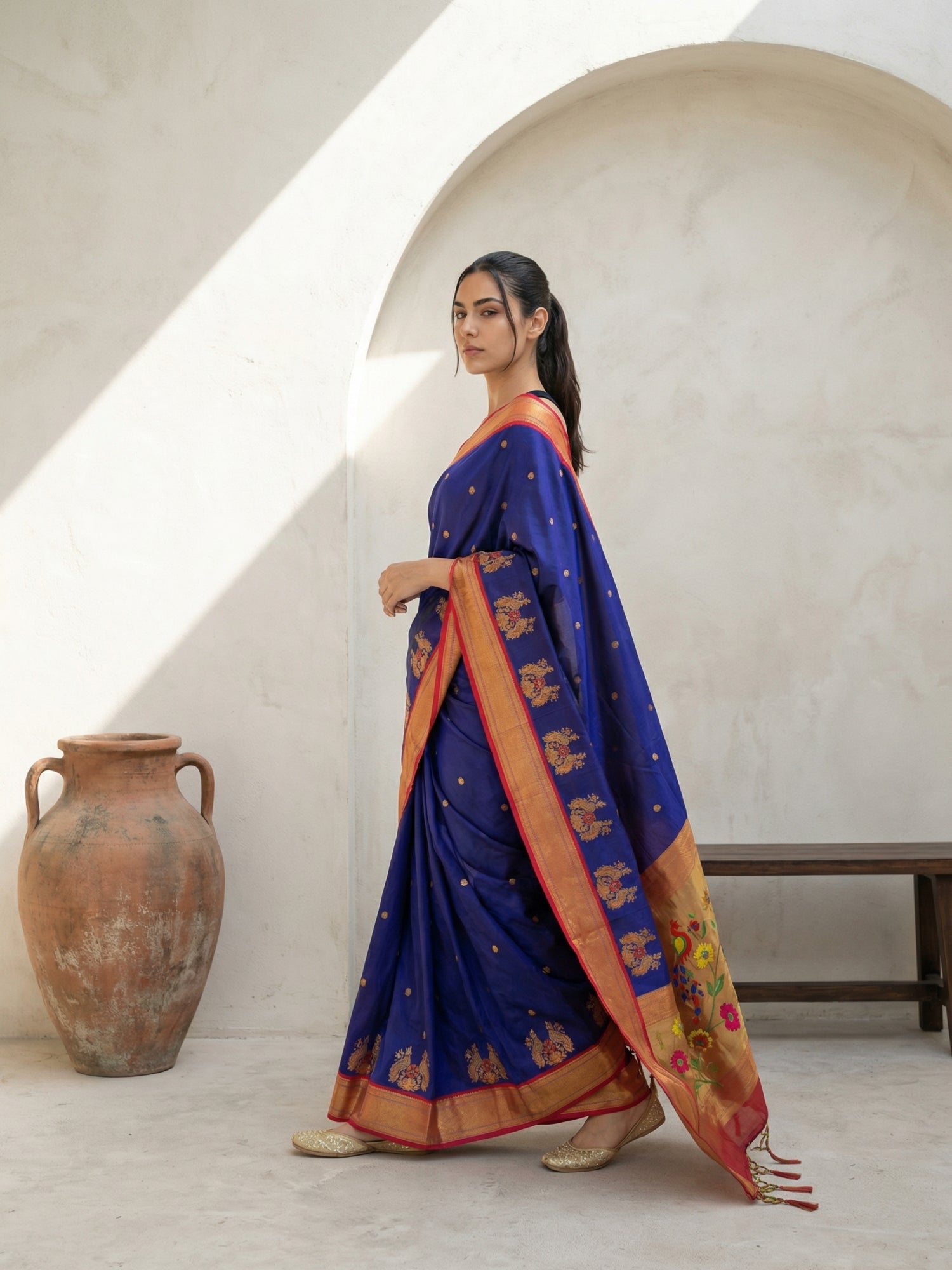 ethnic silk saree with classic peacock border and rich texture