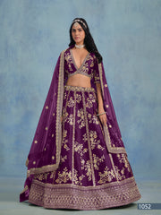 Blooming Purple Embroidered Art Silk Bridesmaid Lehenga with Net Dupatta
