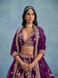 Blooming Purple Embroidered Art Silk Bridesmaid Lehenga with Net Dupatta