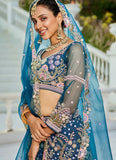 Navy Blue Net Lehenga Choli with Sequins and Embroidery Work