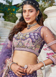 Purple Net Lehenga Choli with Sequins and Thread Embroidery for Sangeet