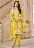 Yellow Organza Gold Crush Ethnic Wear Set for Women with Dupatta and Santool Bottom