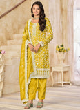 Yellow Organza Gold Crush Ethnic Wear Set for Women with Dupatta and Santool Bottom
