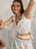 Graceful Cream Net Wedding Lehenga for Bride's Sister
