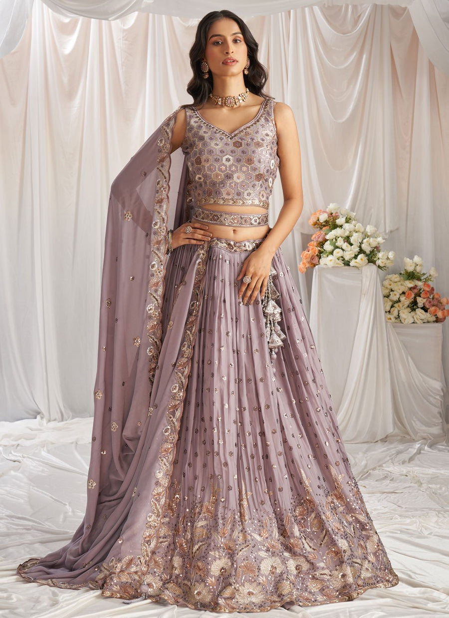 Mauve embroidered lehenga for wedding
