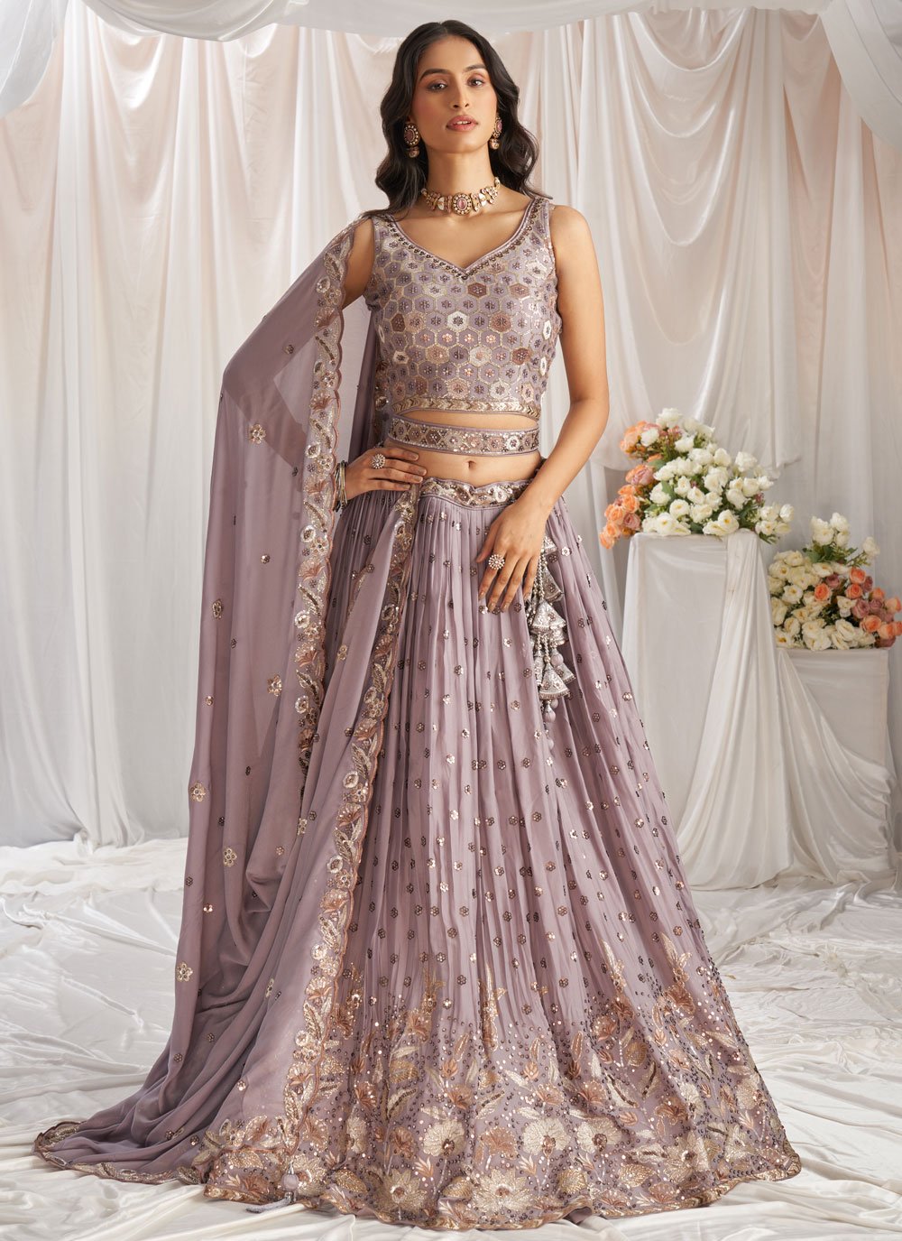 Mauve embroidered lehenga for wedding