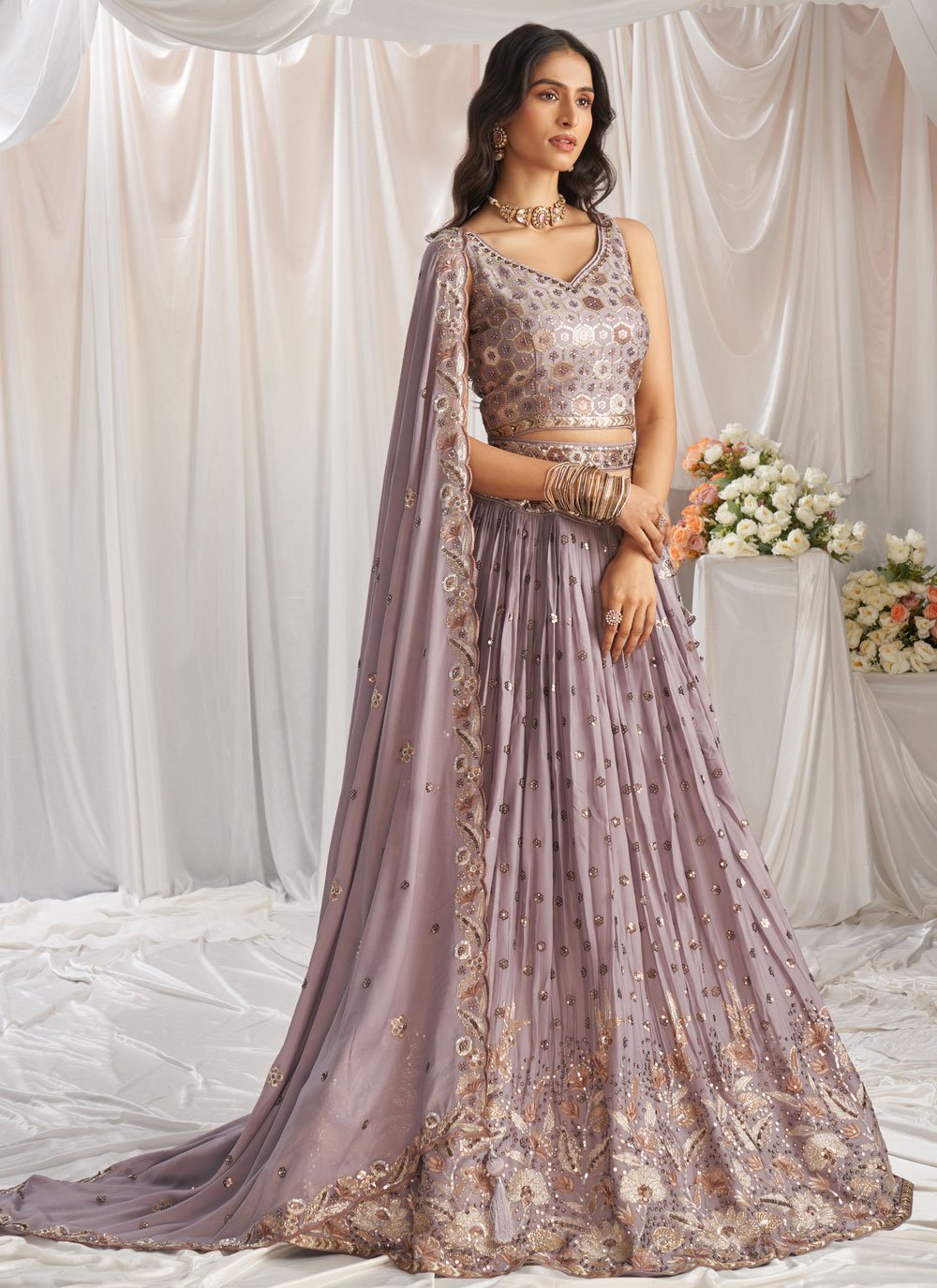 Mauve wedding lehenga for bridesmaid