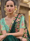 Banglory silk blouse with embroidery paired with organza saree