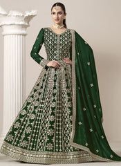 Green Faux Georgette Embroidered Anarkali Suit