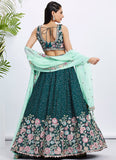 Green Pure Chiffon Lightweight Sangeet Lehenga